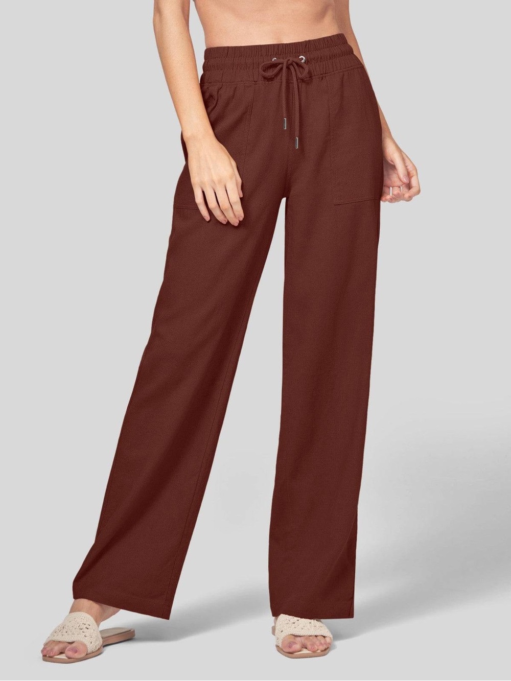 Willit Cotton Linen Easy Wide-Leg Pants, Reddish Brown, Large 33” inseam